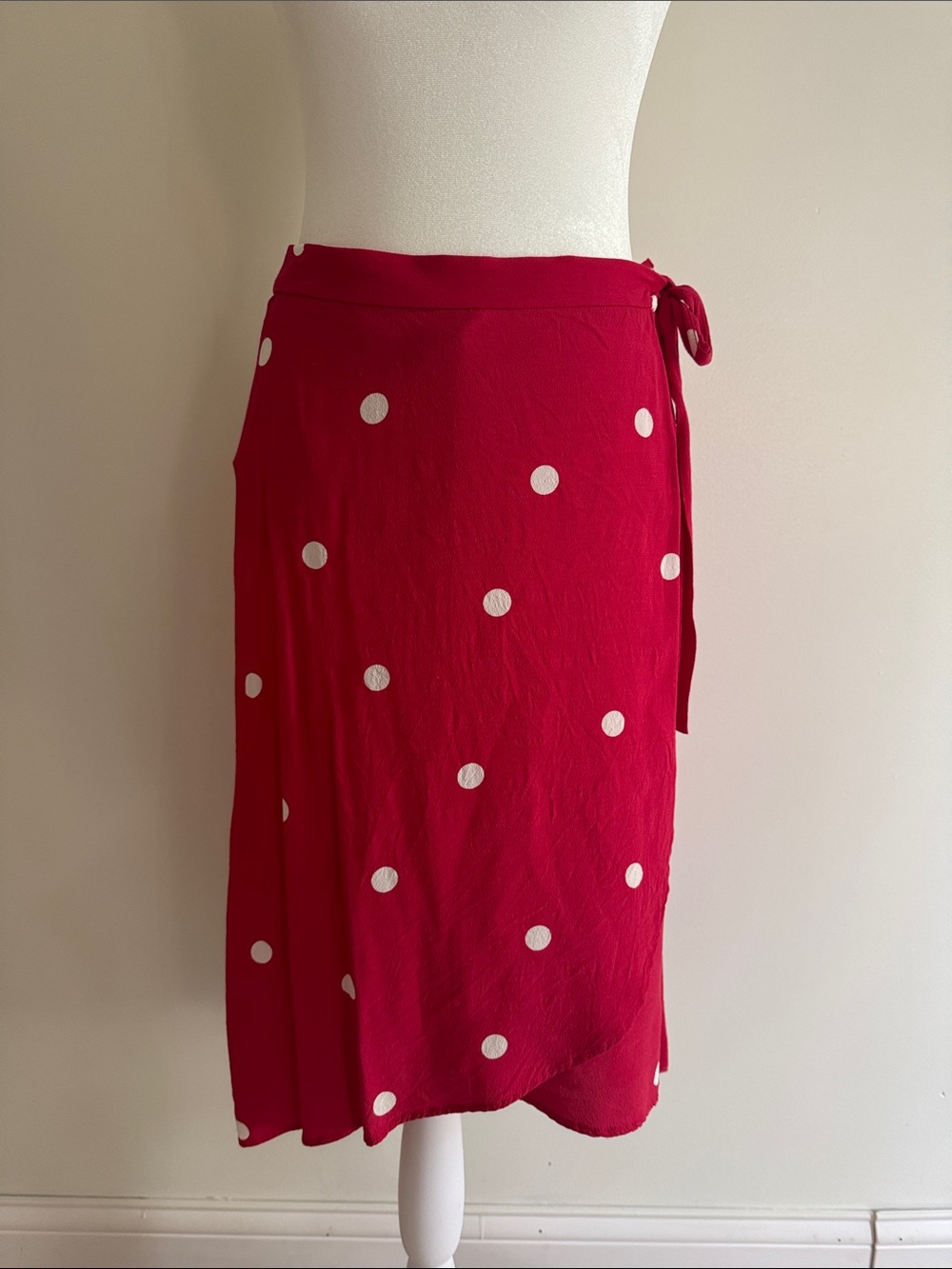 NWT LOFT Red Polka Dot Wrap Skirt